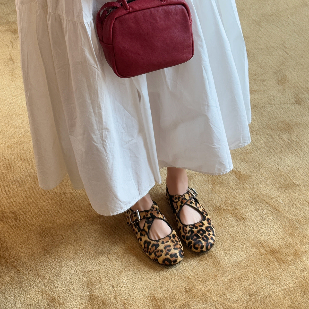 Buckle Flat Pumps Retro Fashion Mary Jane Leather Shoes
