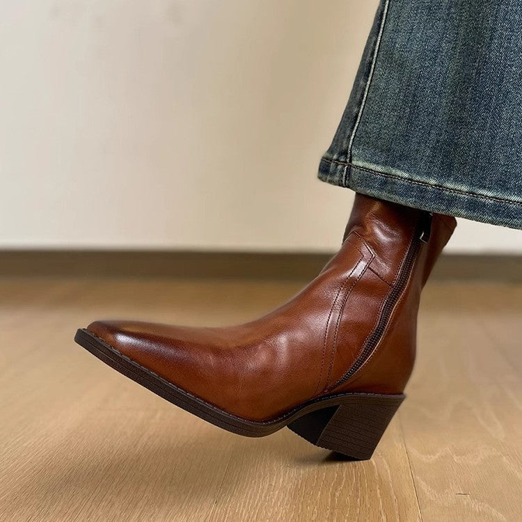 Women's Chelsea Chunky Trendy Pointed Martin Women's Leather Boots