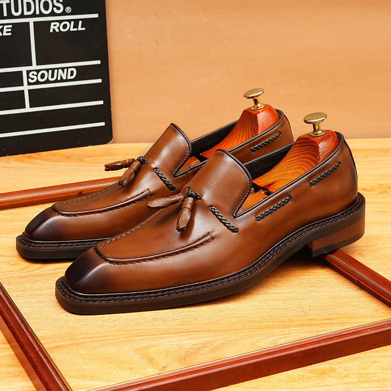 Men's Fringed Cowhide Brushed British Style Formal Men's Business Leather Shoes