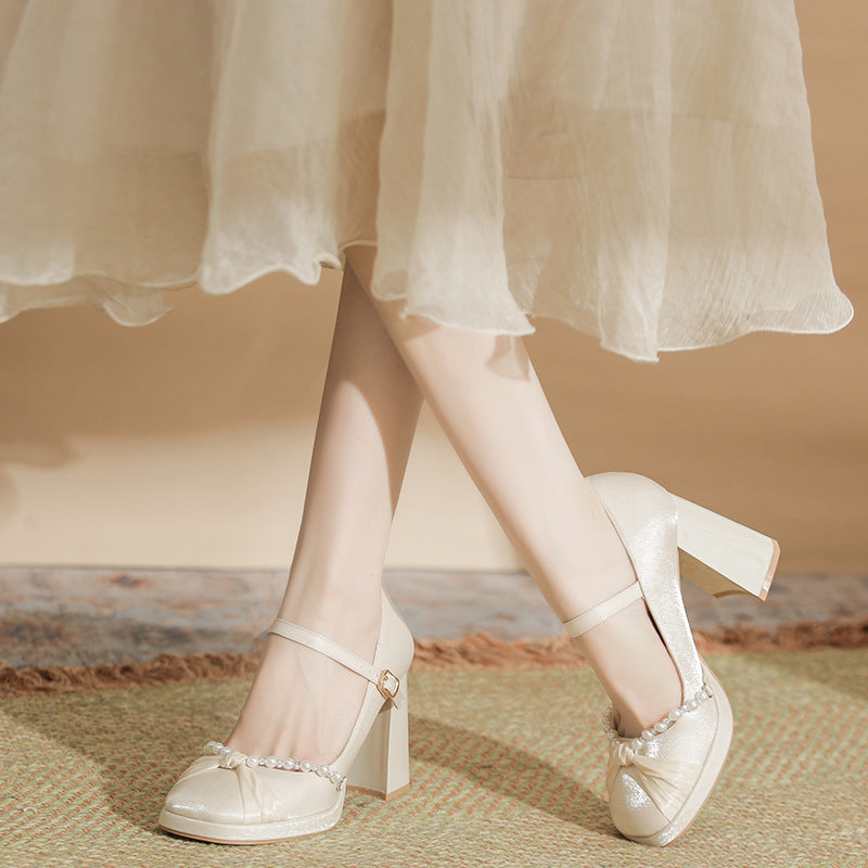 Women's Mary Jane High Main Wedding Dress Two-way Bridesmaid Bride Heels