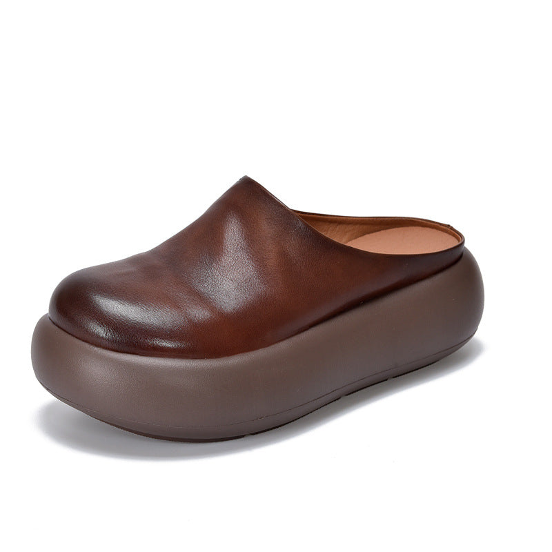 Women's Wear Summer Thick Bottom Toe Cap Cowhide Slippers