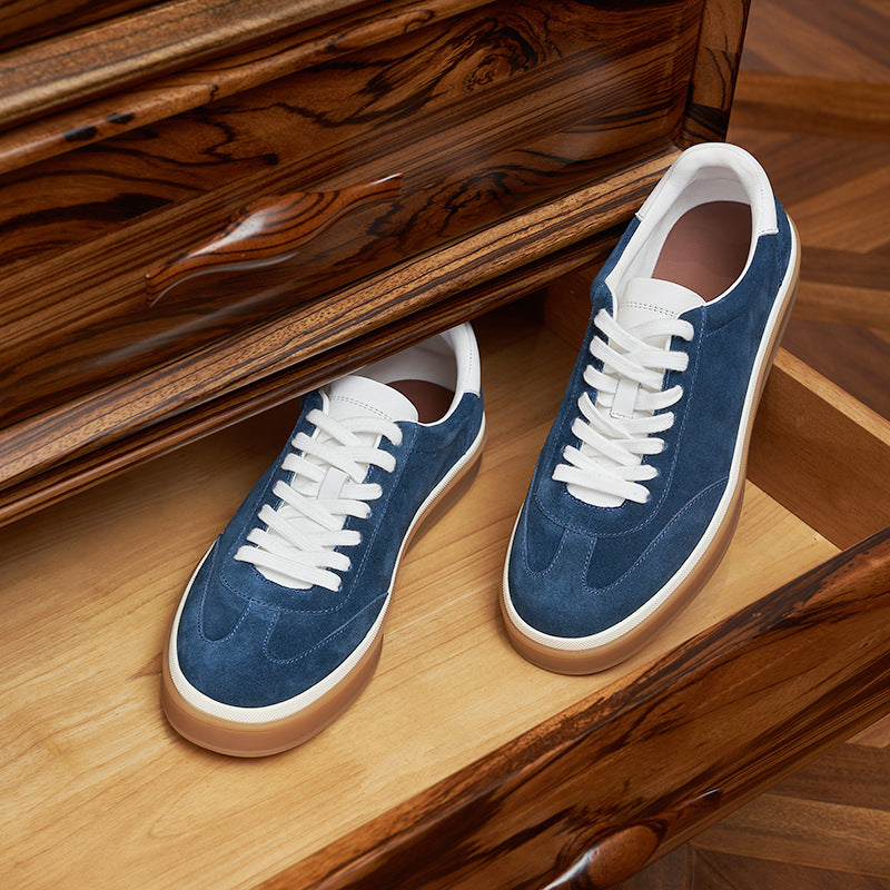 Men's Genuine Lace Color Block Flat White Sneakers