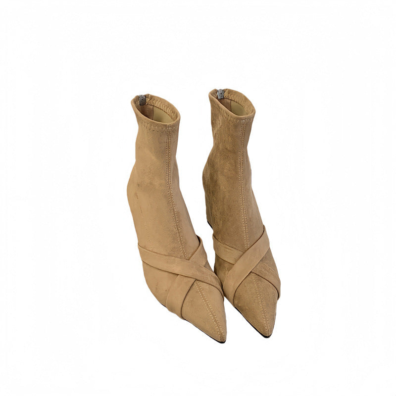 Women's Wedge Short Pointed High Suede Back Heels