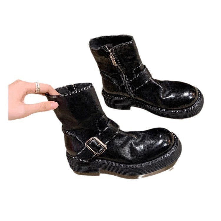 Cowhide Version Washed Horse Round Head Chunky Motorcycle Belt Buckle Boots