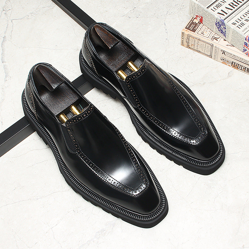 Men's Thick-soled Slip-on Top Layer Cowhide Glossy Men's Business Leather Shoes