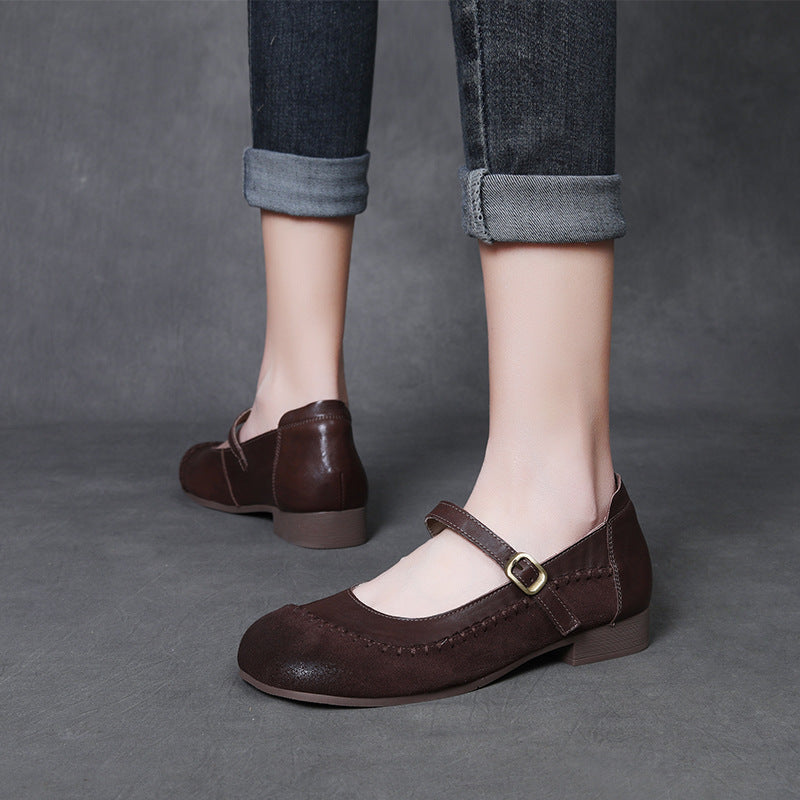 Women's Cowhide Retro Flat Mary Jane Four Soft Women's Shoes