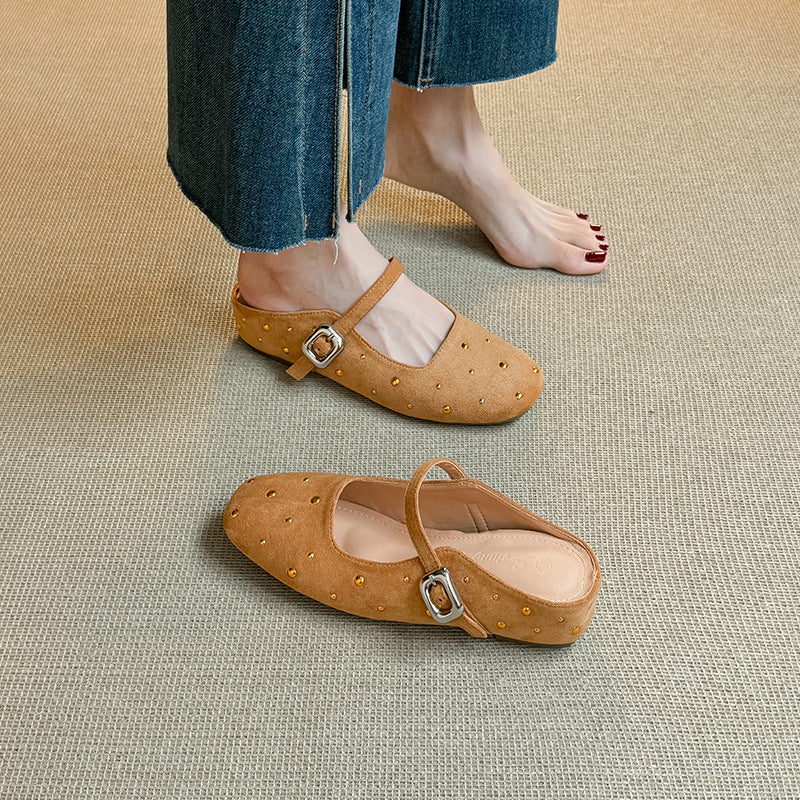 Women's Style Rivet Square Toe Mary Jane Soft Bottom Sandals