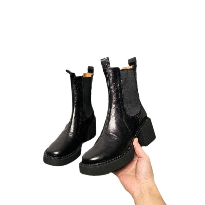 Women's Vintage Crumpled Chunky Ankle Platform Chelsea High Boots