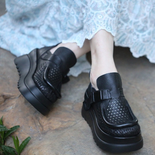 First Layer Cowhide Thick Bottom Small Height Increasing Platform Sandals