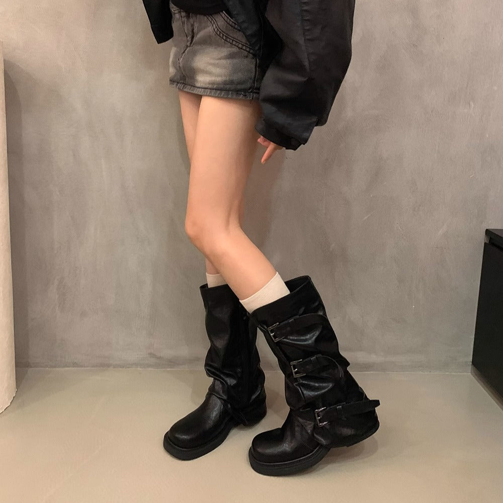 Bootleg Niche Retro Chunky Thigh High Western Cowboy Pile Style Boots