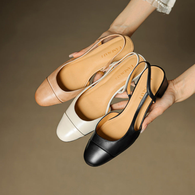 Women's Strap Toe Cap Back Mid Temperament Empty Versatile Sandals