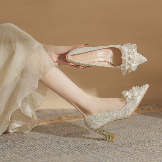 French Wedding Bridal Dress Two-way Chunky High Heels