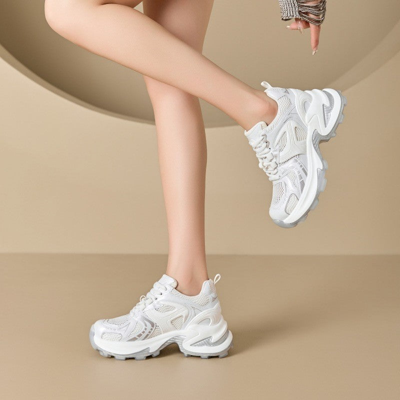Women's Height Increasing Insole Small Breathable Clunky Spring Platform Versatile Single-layer Sneakers