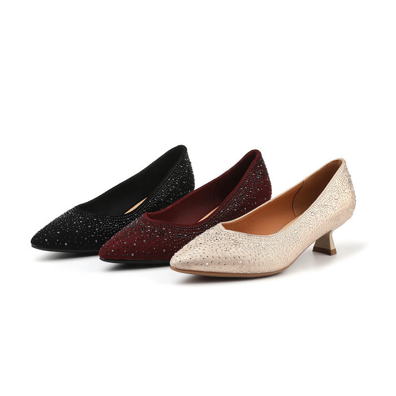 Women's Kitten Hot Rhinestone Low-cut High Comfortable Women's Fashion Shoes
