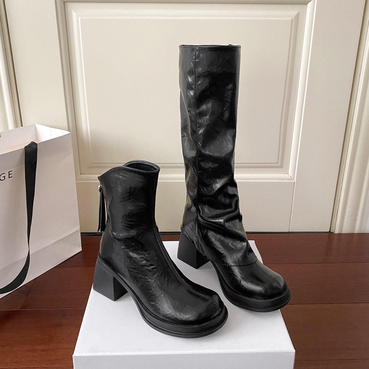 Removable Pile Style Thick High Platform Leg White Boots