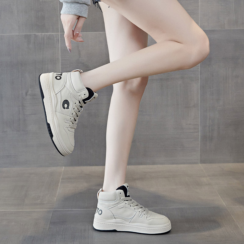 Women's Spring White Trendy Thick Bottom Fleece-lined Sneakers