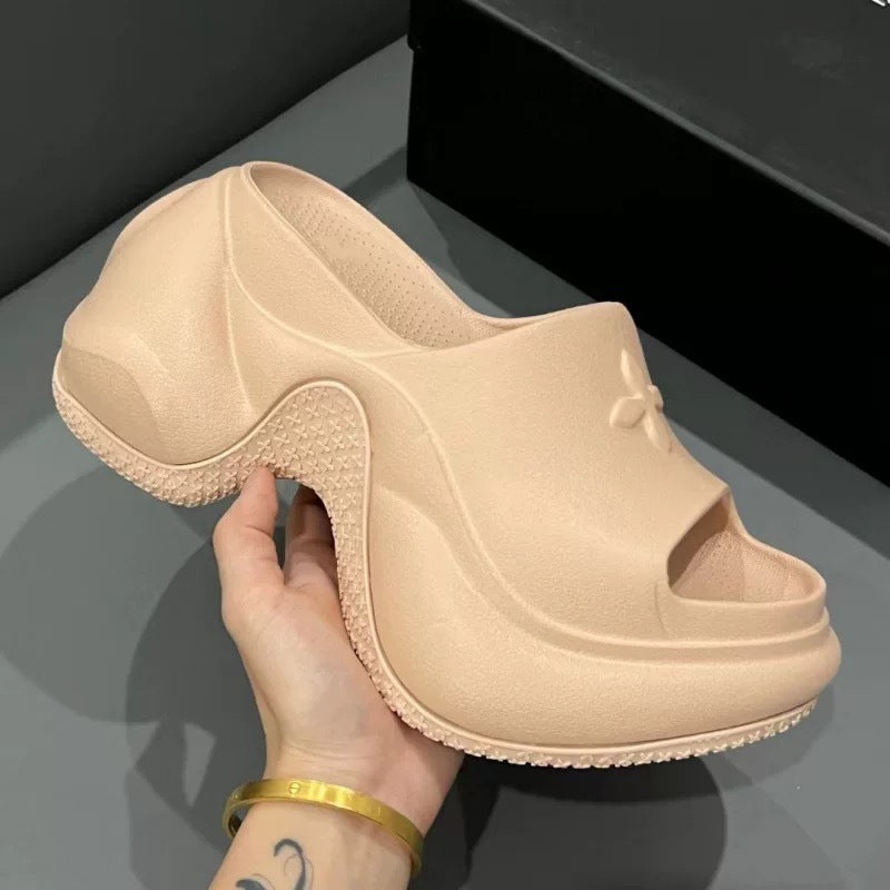 Version Summer Cruciate Flower Platform Thick Bottom Muffin Increased Slippers