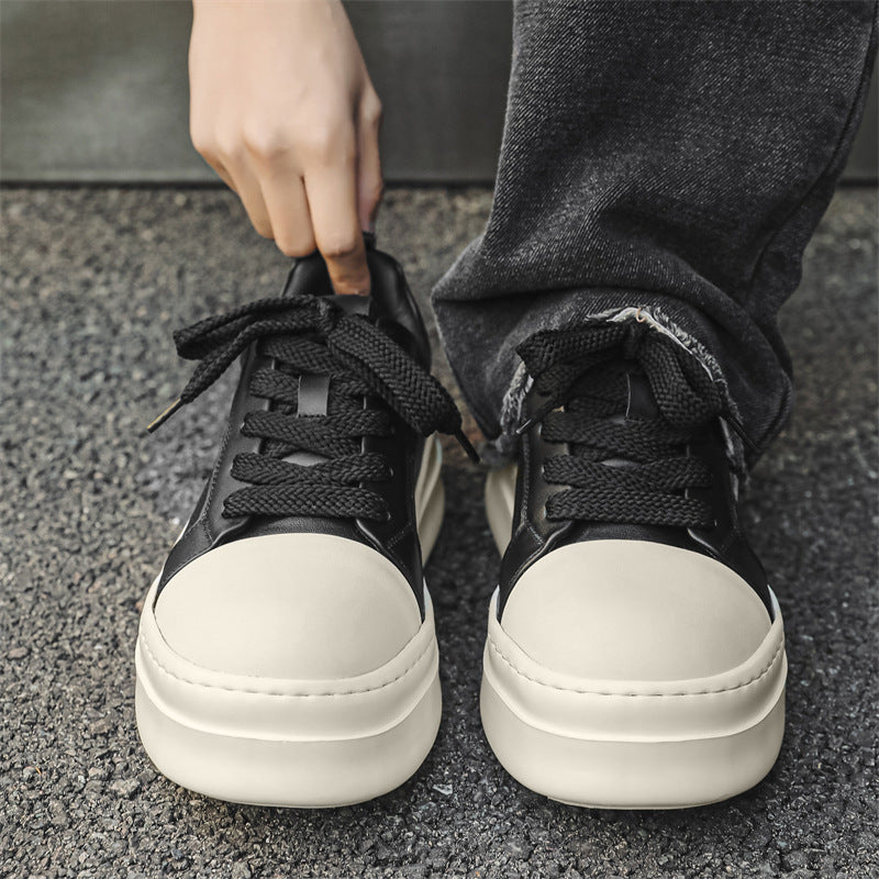 Men's Head Platform White Height Increasing Low Sneakers