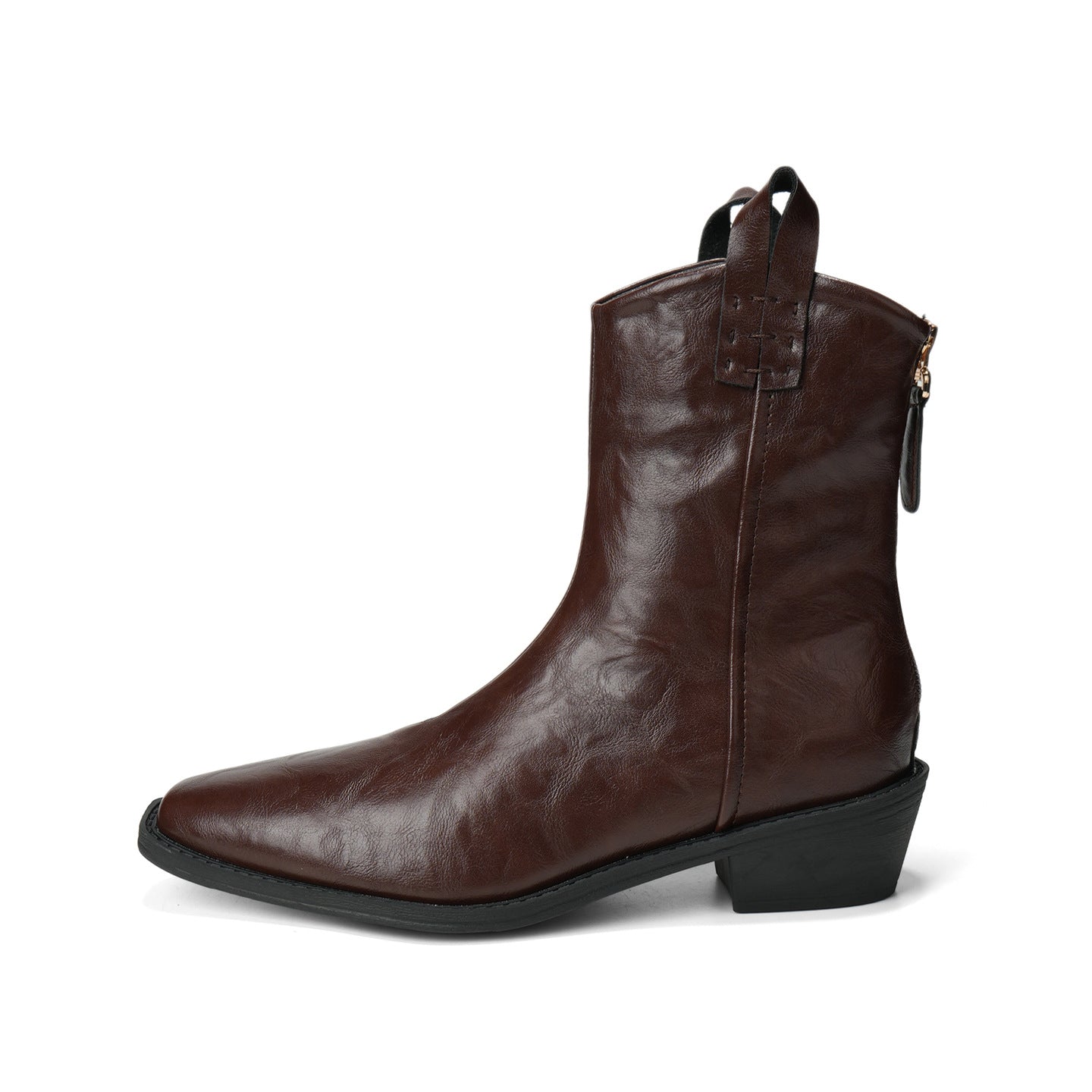 Women's Grape Mom Pointed Toe V-shaped Mouth Retro Denim Skinny Thick Women's Leather Boots