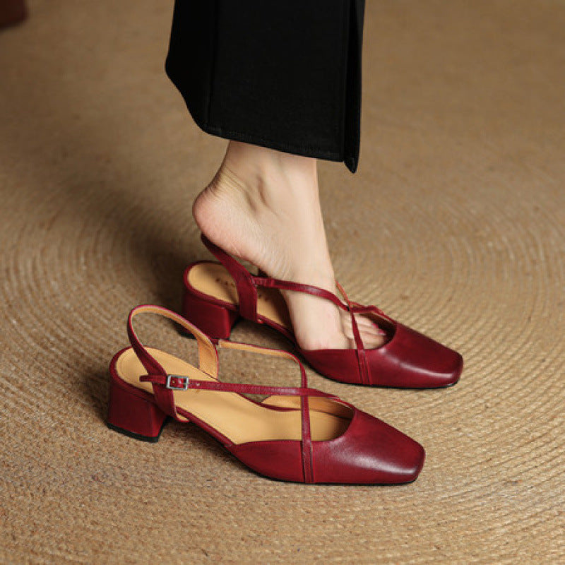 Women's Genuine Retro Closed Toe Summer Wear Beautiful Cross Strap Not High Heeled Sandals