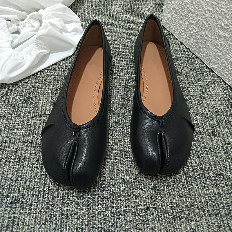 High Version Genuine Sheep Skin Split Toe Flat Ballet Loafers