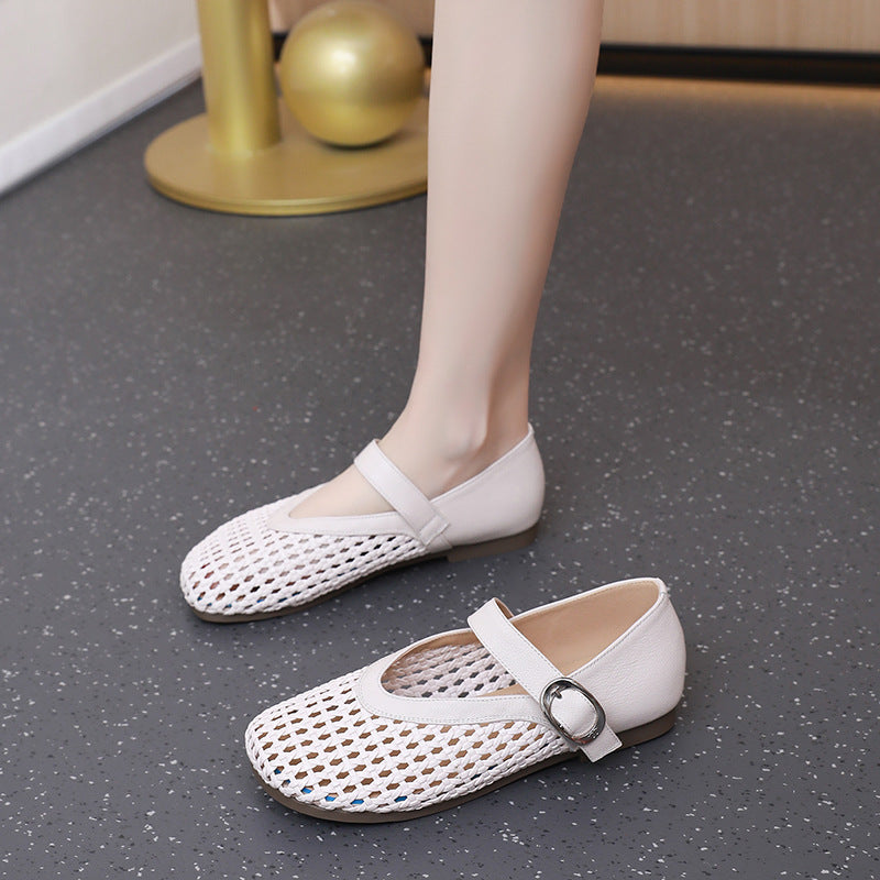Women's Woven Hollowed Fashion Summer Buckle Four Sandals