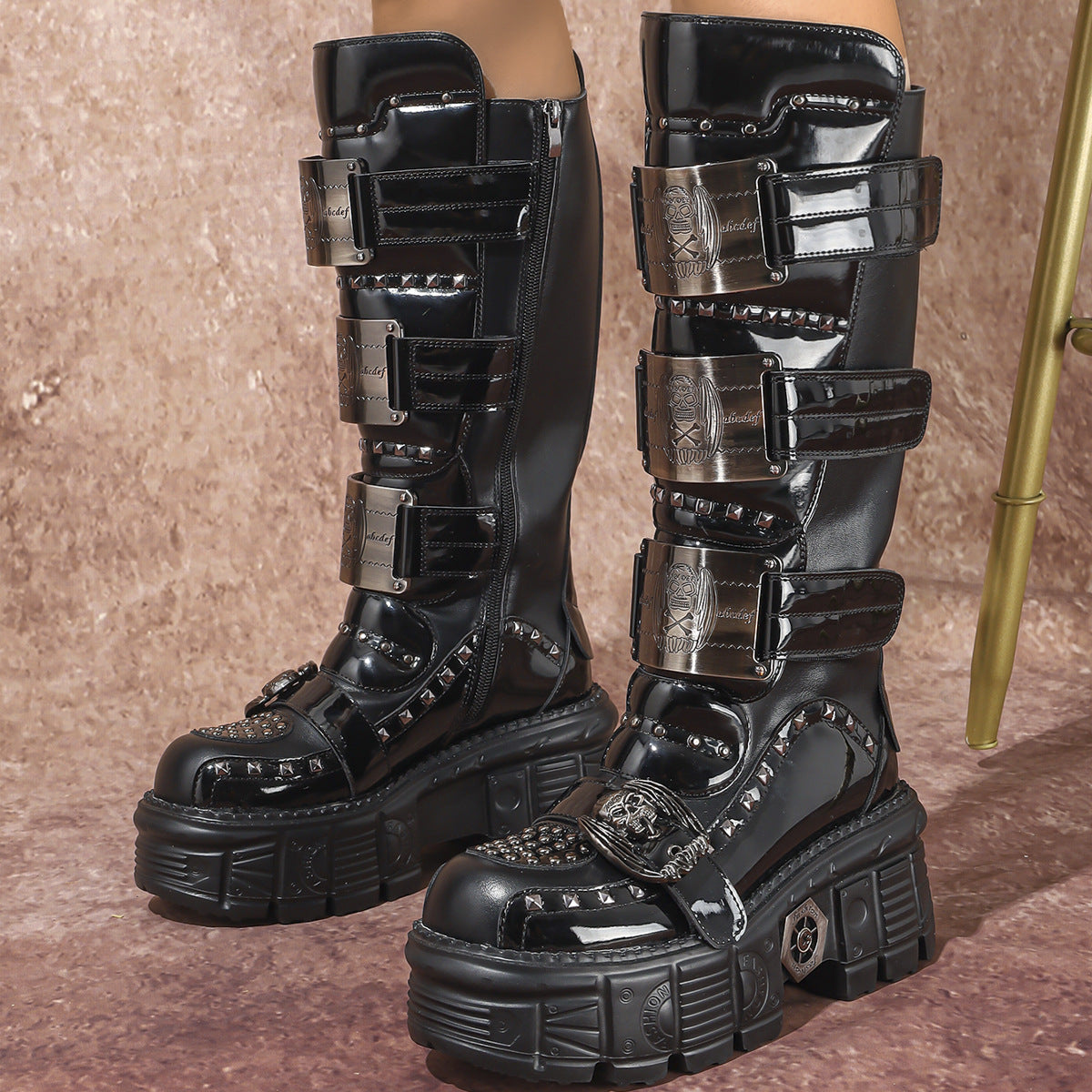 Shooting Metal Motorcycle Punk Tooling Rock Women's Leather Boots