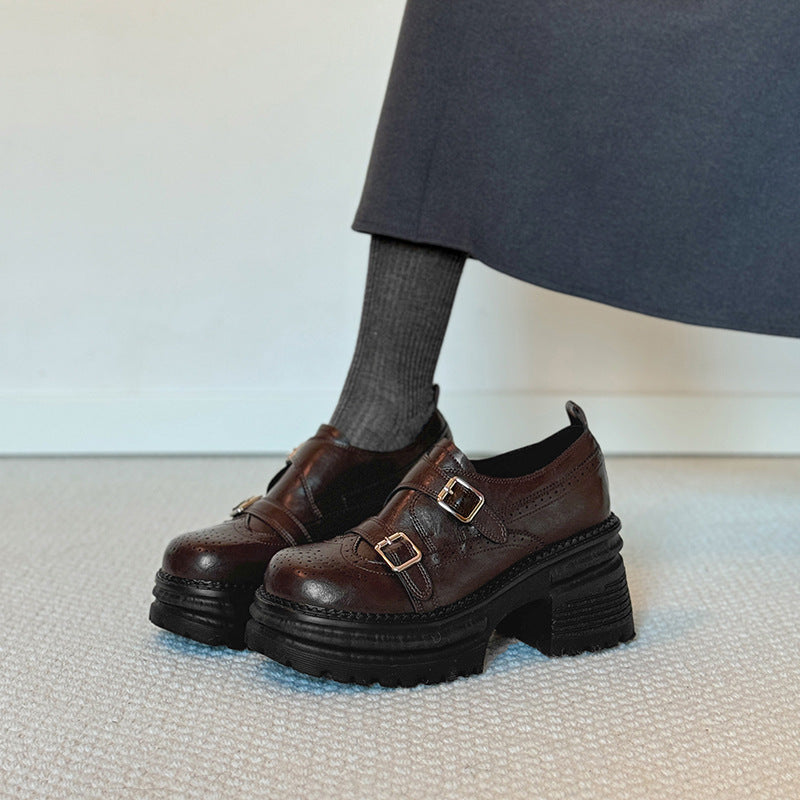 Women's Vintage Engraving Brogue Spring British Style Thick Bottom Loafers