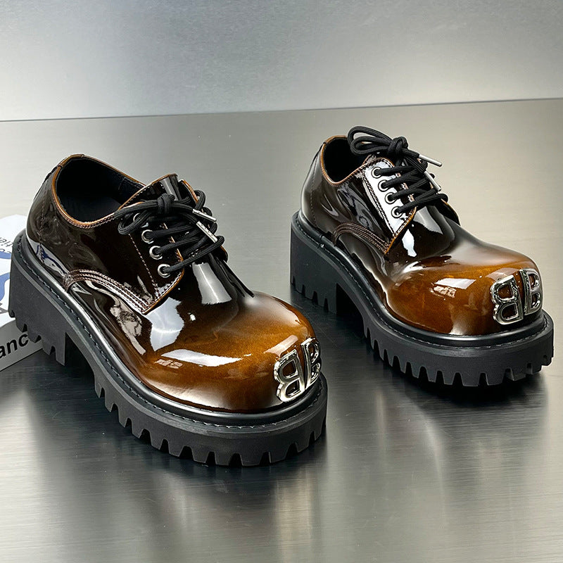 British Style Hidden Platform Motorcycle Fashionable Men's Casual Leather Shoes