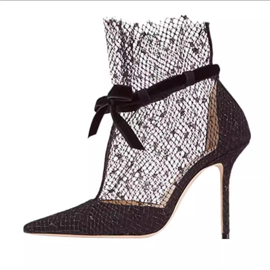 Women's Breathable Lace Mesh Summer Pointed Stiletto Sandals