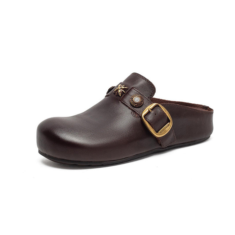 Women's First Layer Cowhide Toe Box For Outdoors Korean Style Flat Slippers
