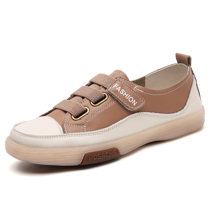 Women's White For Spring British Style Tendon Flat Leather Shoes