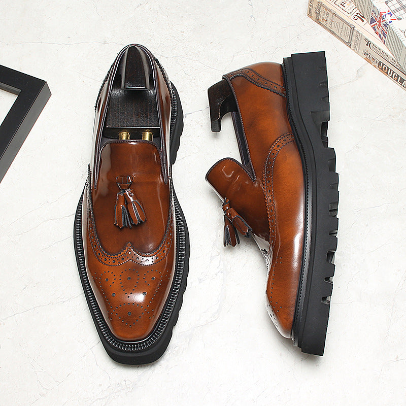 Men's Slip-on Platform Height Increasing Breathable Brogue Men's Business Leather Shoes