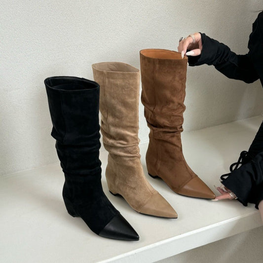Women's Female Height Increasing Insole Suede Loose Pile Boots