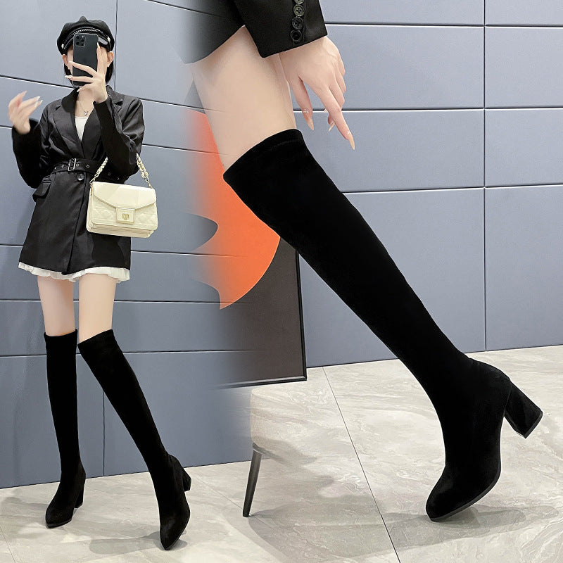 Women's The Knee Can't Fall Off Four Sides Elastic One Pedal Women's Leather Boots