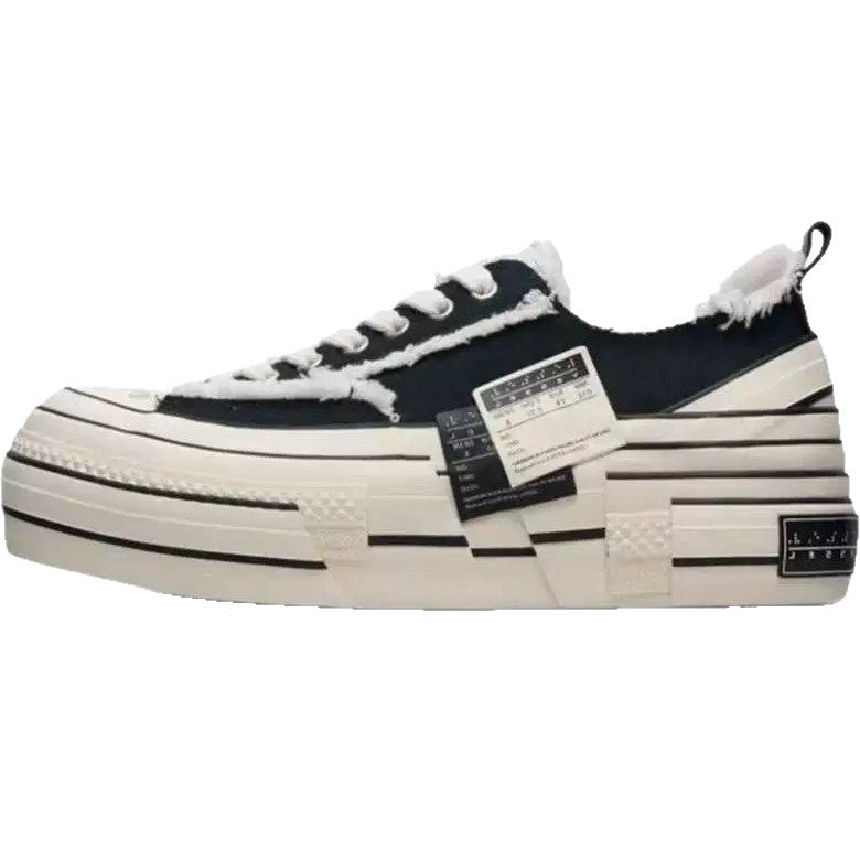 Women's & Men's Double Side Seam Label Beggar Black Muffin Couple Ladder Canvas Shoes