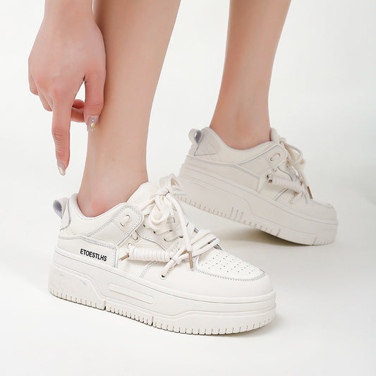 Women's Straight Hair Genuine Board Versatile Platform Sneakers
