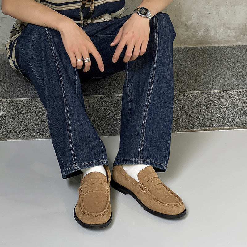Men's Old Money Style Retro Round Toe Slip-on Lazy Suede Soft Leather Shoes