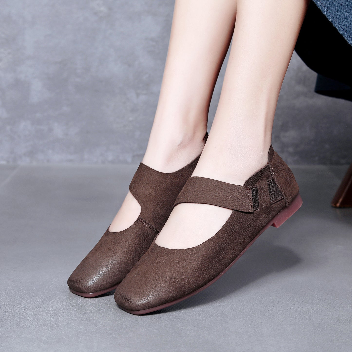 Women's Retro Mori Style Genuine Square Toe Soft Bottom Women's Shoes