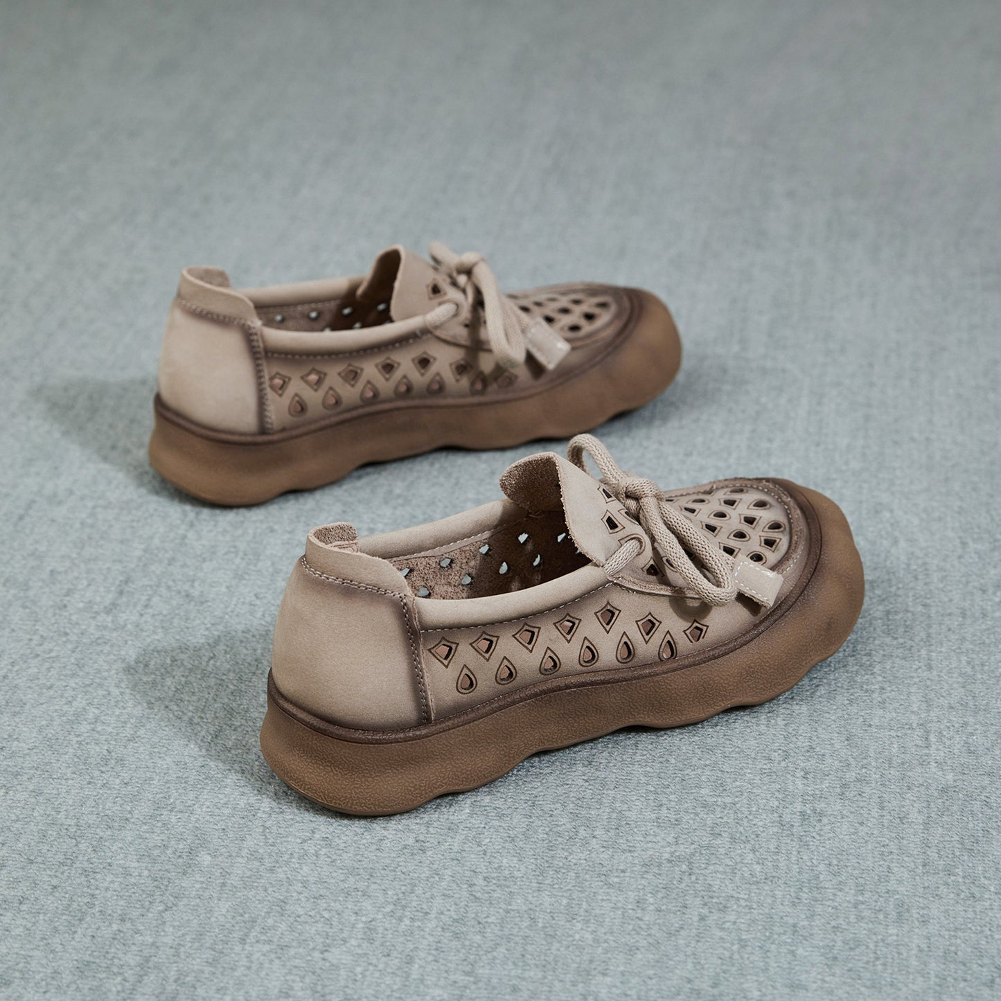 Genuine Flat Soft Bottom Retro Hollow Out Breathable Perforated Lace Casual Shoes