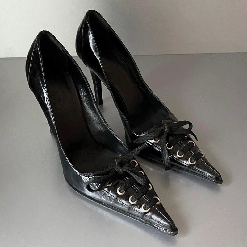Hot Special Bow Design Pointed High Spring Stiletto Low-cut Motorcycle Heels