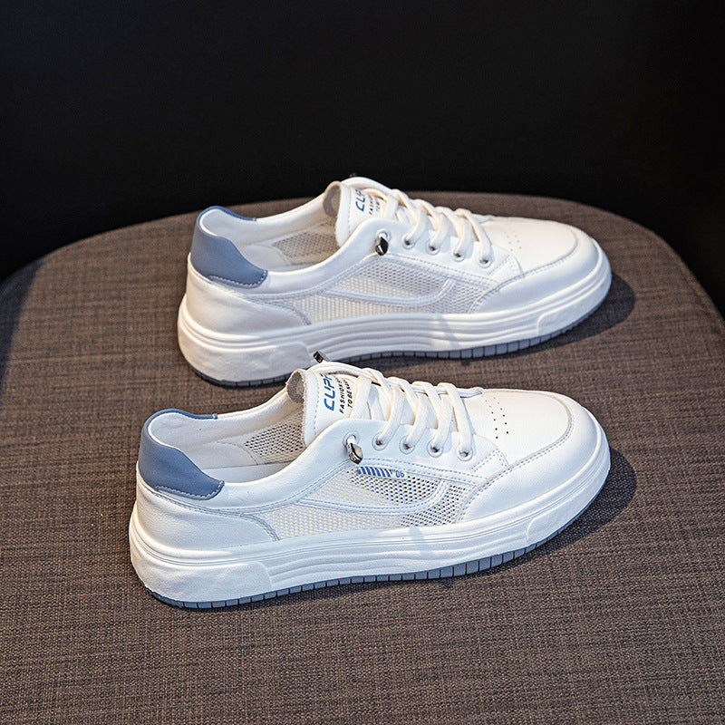 Women's Breathable White Hollow Mesh Surface Thin Pumps Platform Sneakers