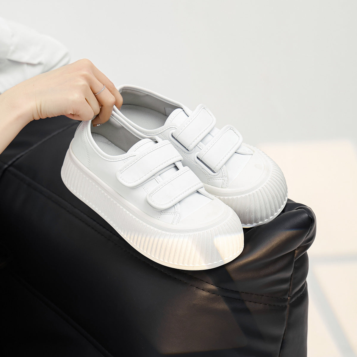 Women's White Genuine Elevator Velcro Cute Ugly Casual Shoes