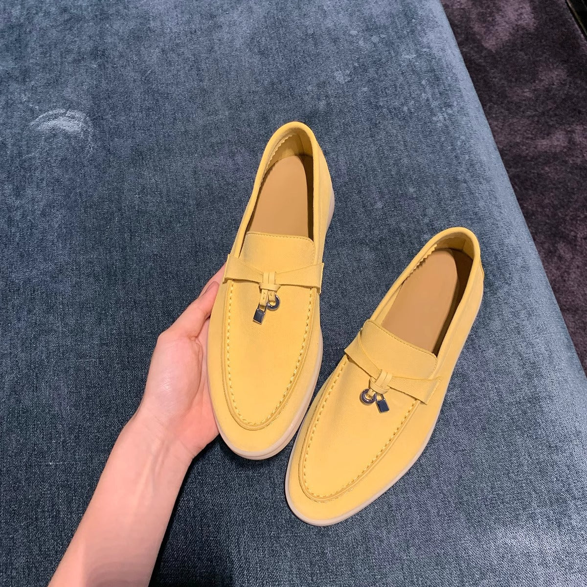 Women's Lock Flat Slip-on Lofter Soft Bottom Bean Cashmere Loafers