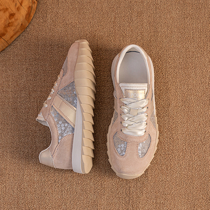 Women's White Summer Versatile Thick Bottom Breathable Genuine Women's Casual Shoes