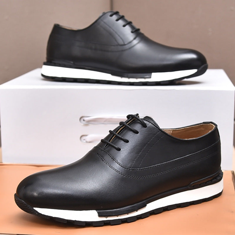 Men's Solid Color Round Toe Cowhide Flat Casual Shoes