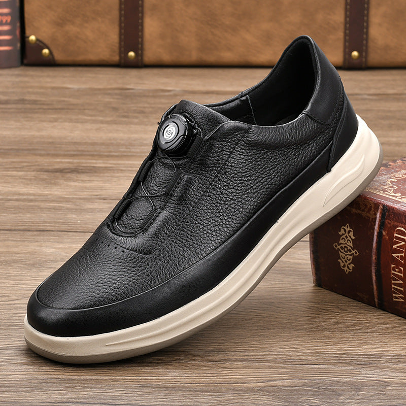 Men's Light Bottom Top Layer Calf Automatic Rotary Button Sports Pigskin Men's Casual Leather Shoes