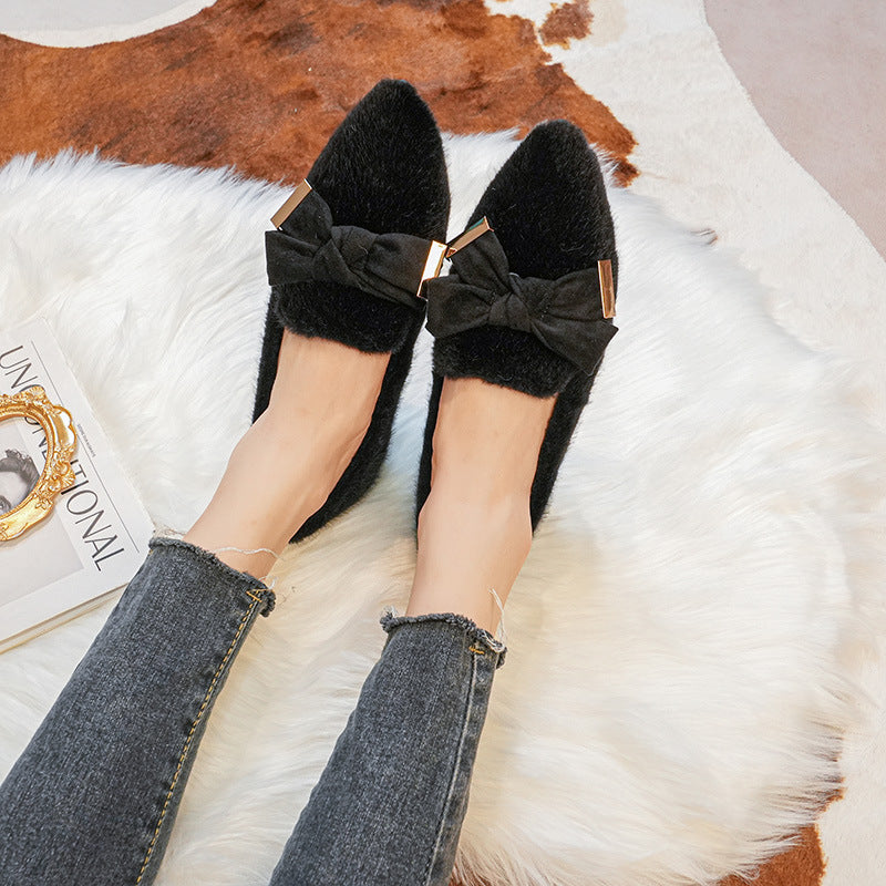 Women's & Men's Fluffy Outer Wear Flat Pointed Mink Fur Women's Shoes