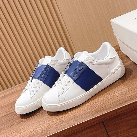 Women's & Men's Rivet White Top Layer Cowhide Platform Sneakers
