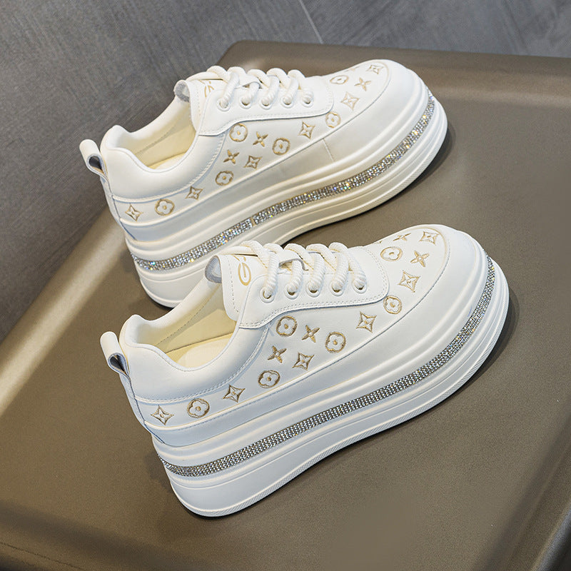 Women's Thick Bottom Poly Floral White Breathable Presbyopic Women's Casual Shoes
